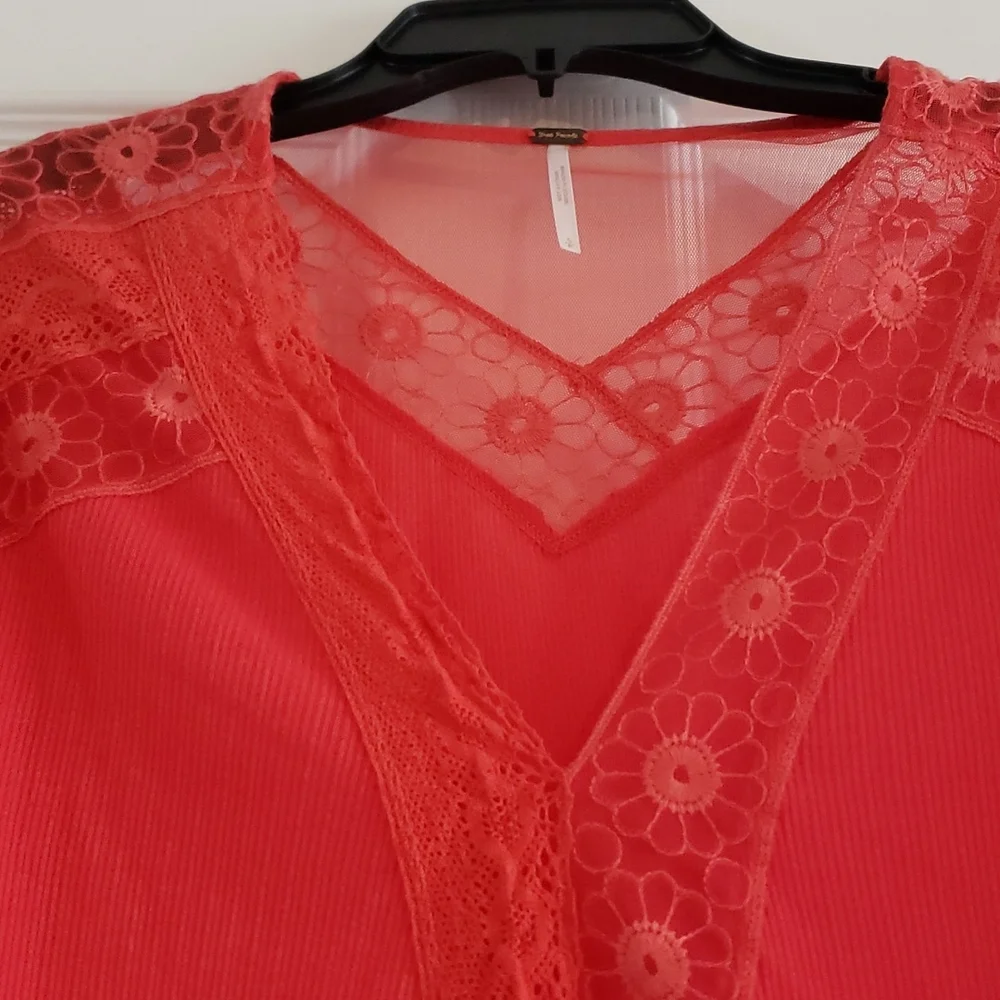 Free People Womens Lola Oversized Top Rose Crimson Red